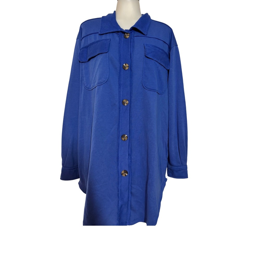 Maurices Blue Button Front Long Sleeve Pocket Shirt Jacket Women's Large NWT